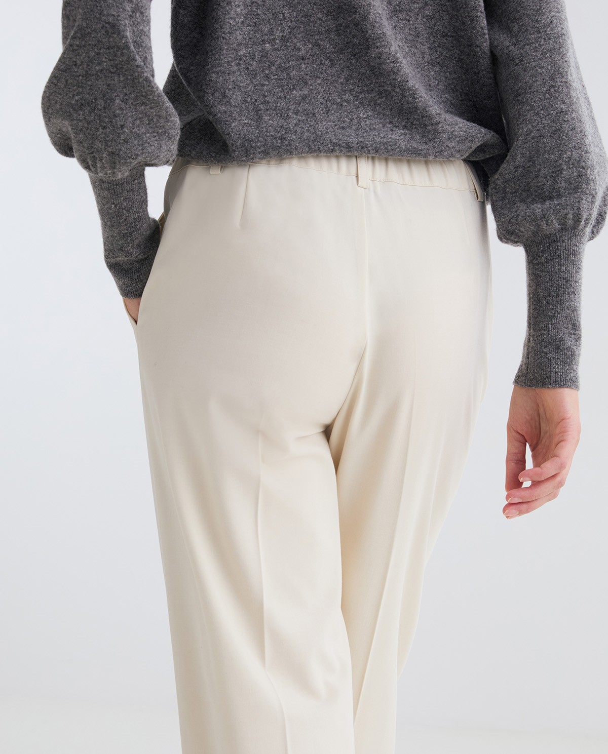 Ecru straight wool-blend trousers woman Yerse - Front view 7