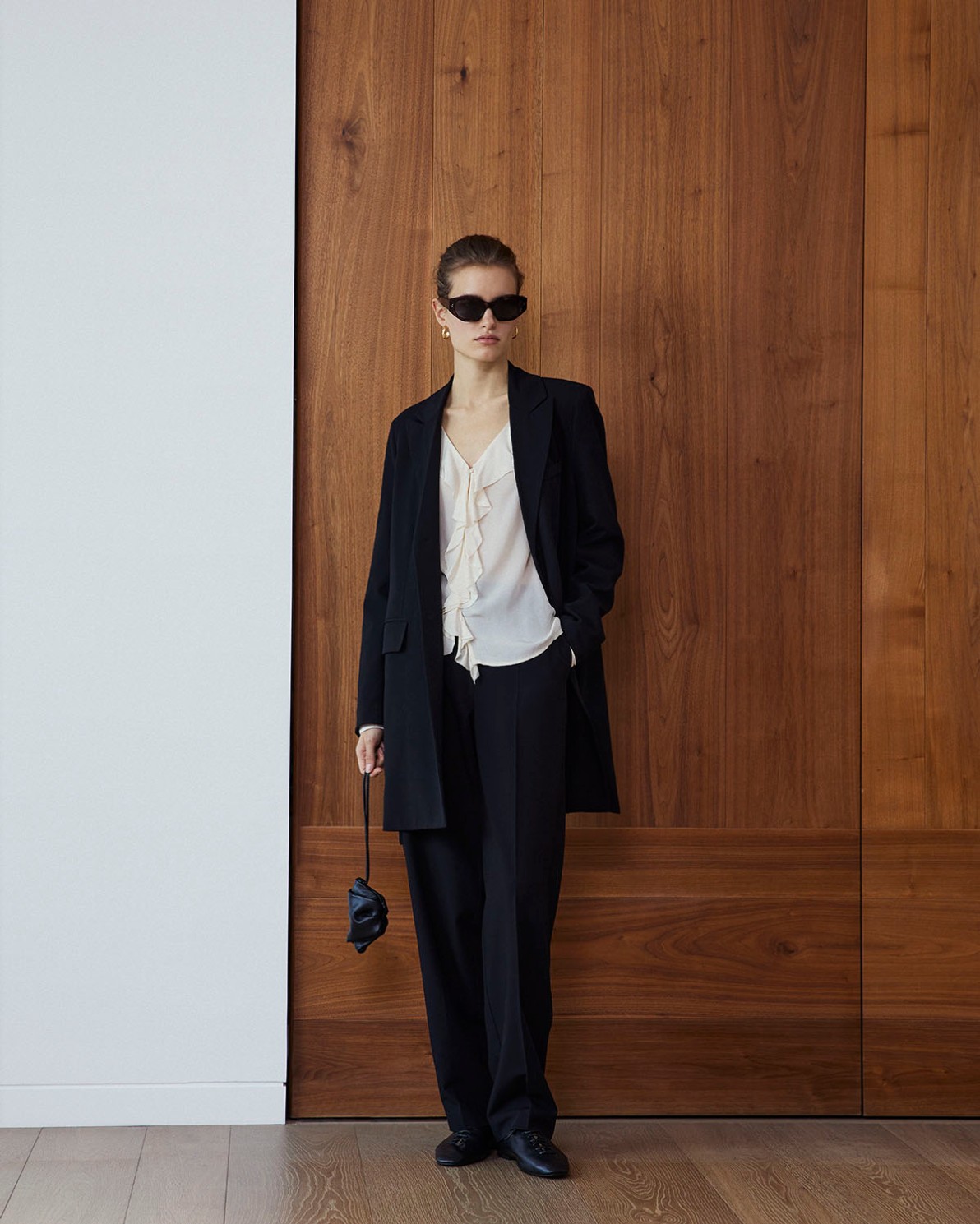 Black straight wool-blend trousers woman Yerse - Front view 1