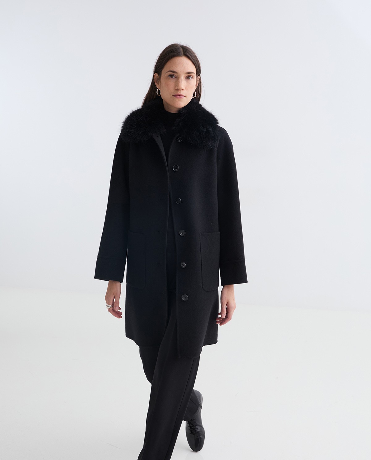 Black straight wool-blend trousers woman Yerse - Front view 8