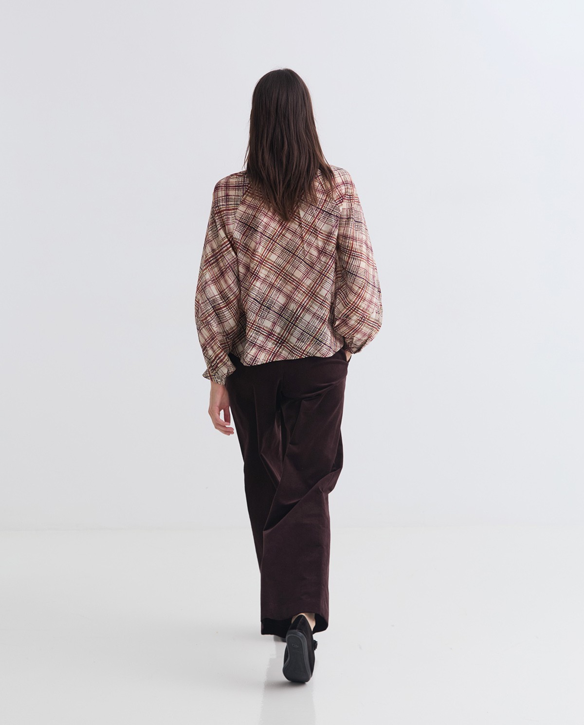 Chocolate wide velvet trousers woman Yerse - Front view 8