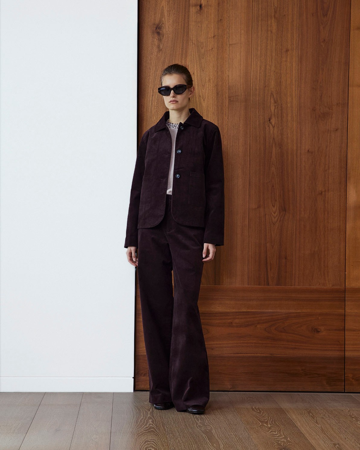 Chocolate wide velvet trousers woman Yerse - Front view 1