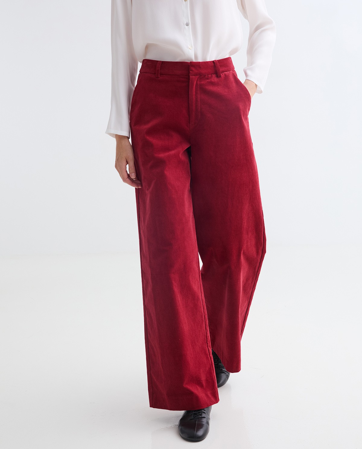 Dark-red wide velvet trousers woman Yerse - Front view 3