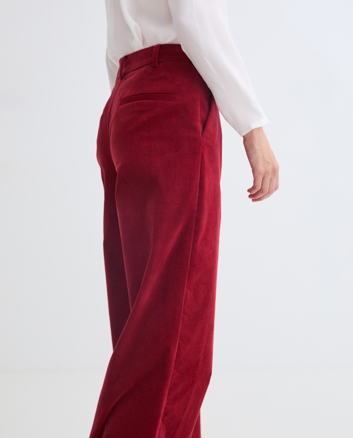 Dark-red wide velvet trousers woman Yerse - Front view 5