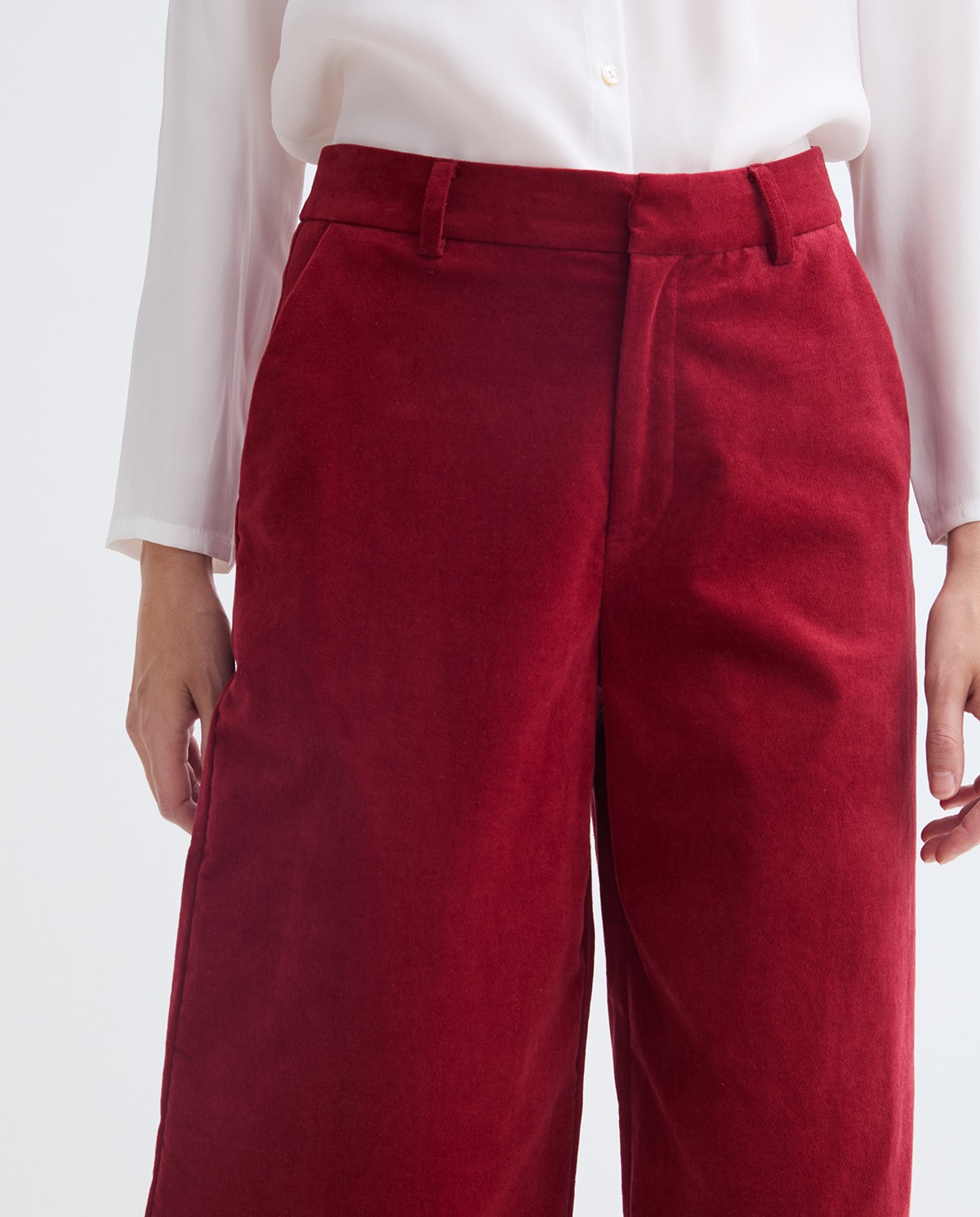 Dark-red wide velvet trousers woman Yerse - Front view 6