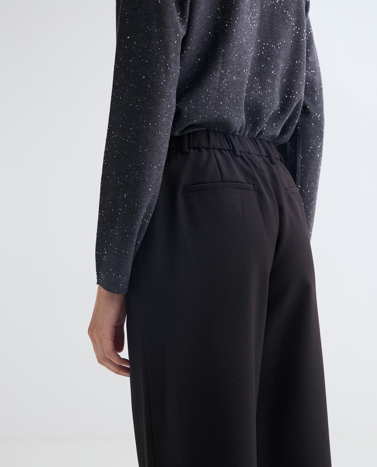 Shiny black wide trousers woman Yerse - Front view 5