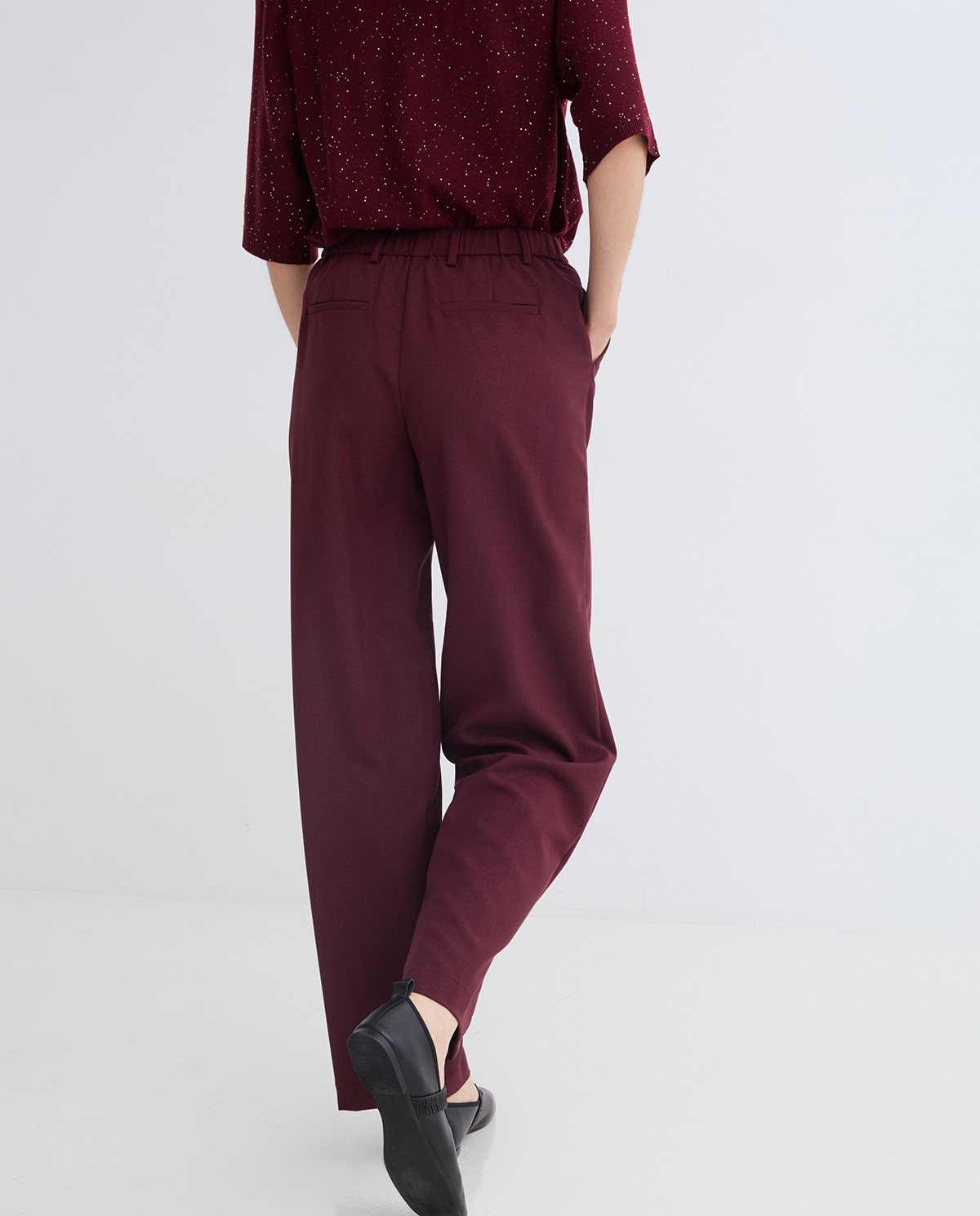 Shiny burgundy wide trousers woman Yerse - Front view 5