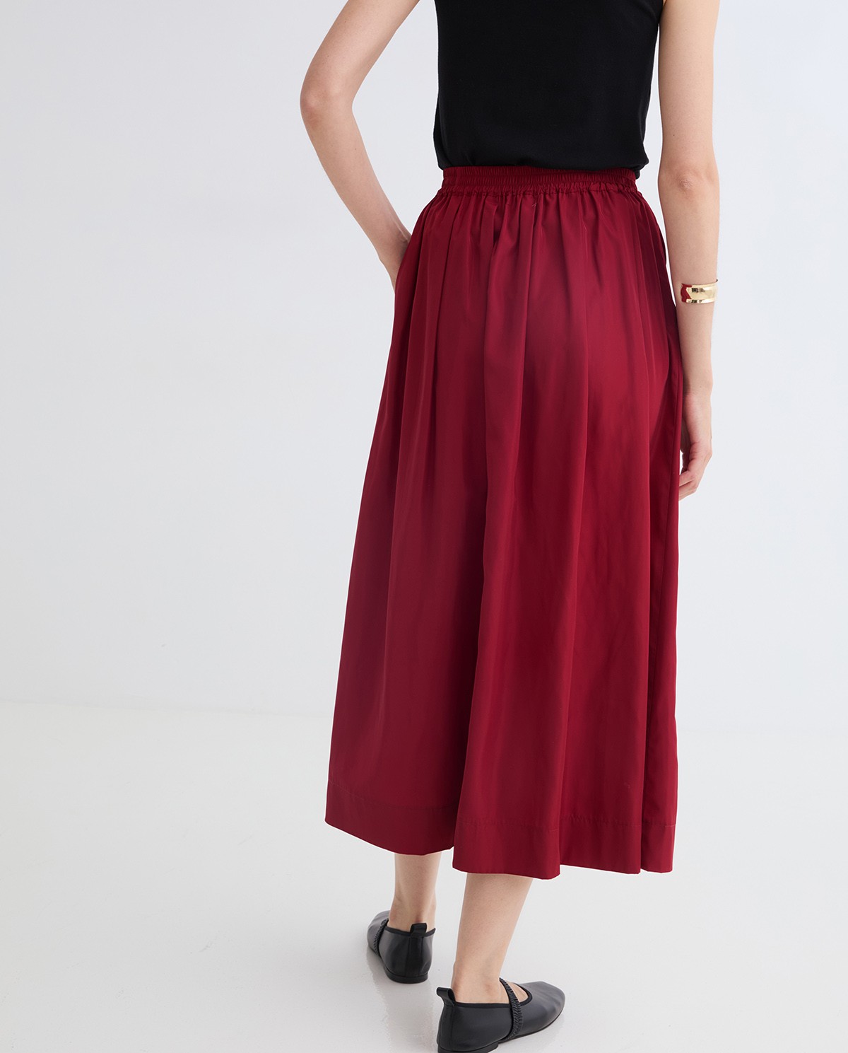 Dark-red sateen midi skirt woman Yerse - Front view 5