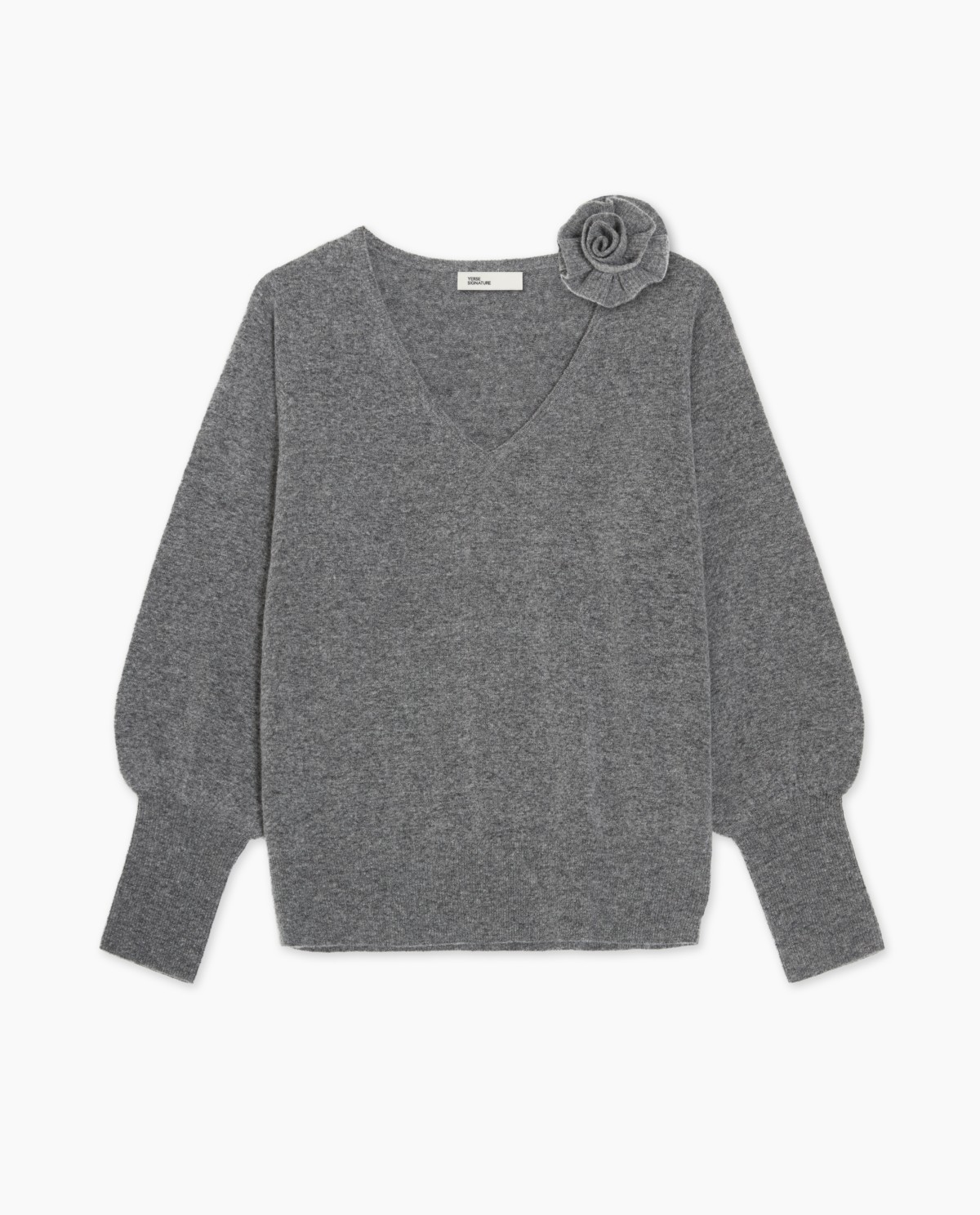 Anthracite wool-blend sweater flower accent woman Yerse - Front view 9