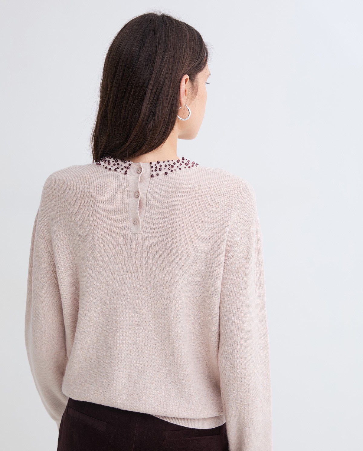 Jersei llana i cotó pedreria cru dona Yerse - Detall vista frontal 3