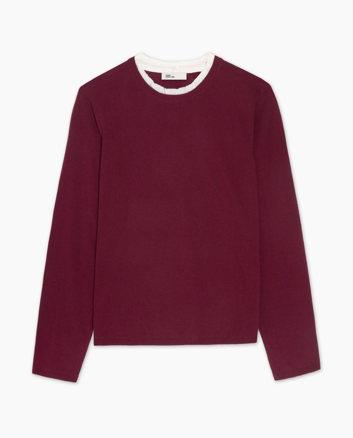 Maroon cotton and wool sweater contrasting accents woman Yerse - Front view 5