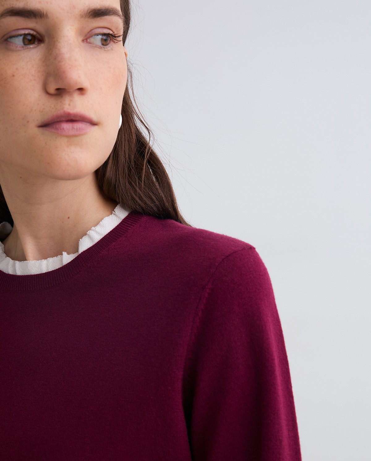 Maroon cotton and wool sweater contrasting accents woman Yerse - Front view 1