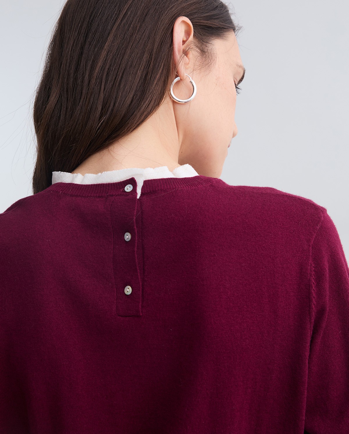 Maroon cotton and wool sweater contrasting accents woman Yerse - Front view 2