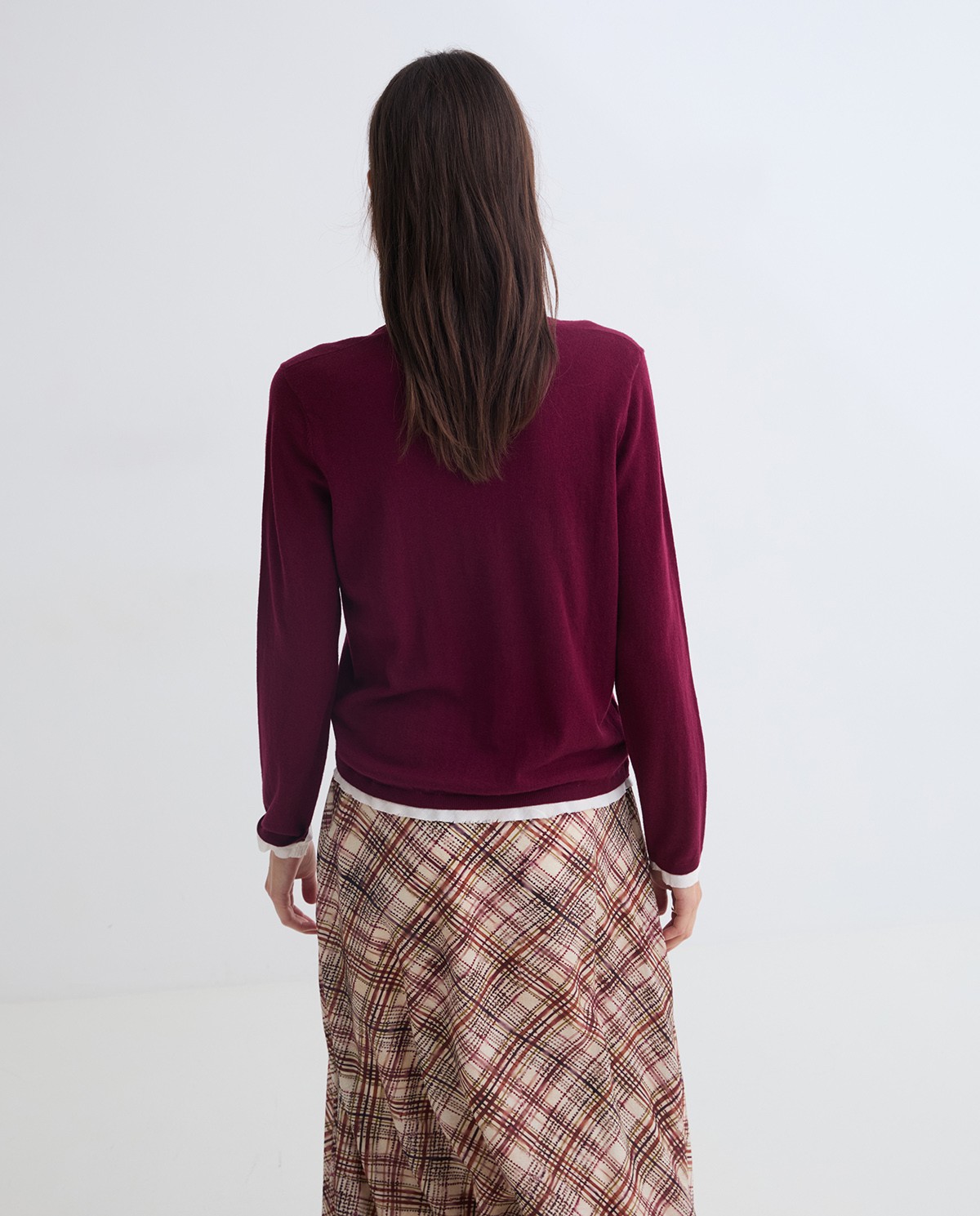Maroon cotton and wool sweater contrasting accents woman Yerse - Front view 3
