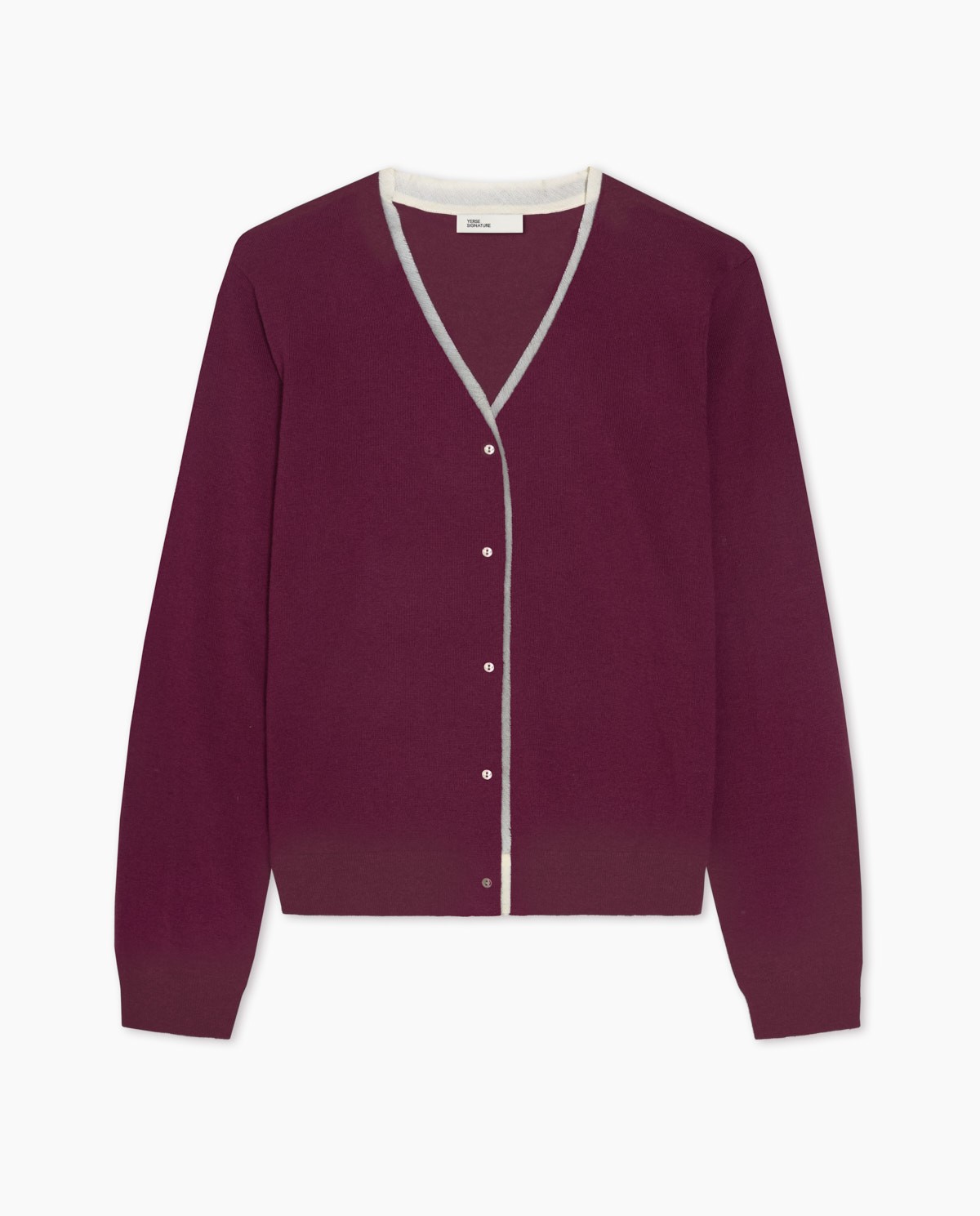 Càrdigan llana i cotó acabats contrast granat dona Yerse - Detall vista frontal 4
