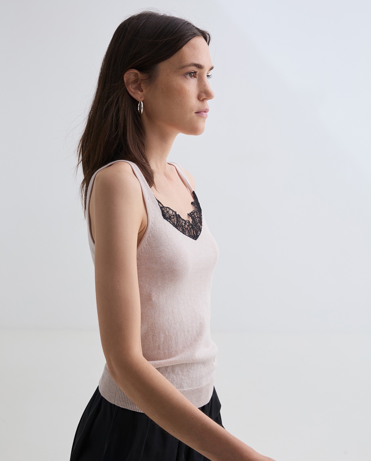 Ecru cotton and wool lingerie top woman Yerse - Front view 2