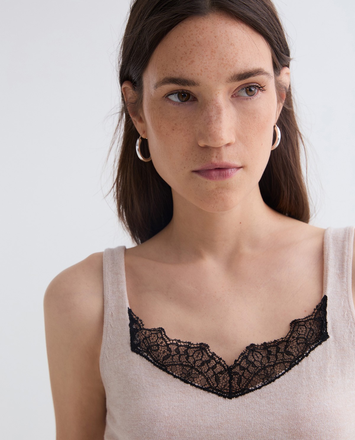 Ecru cotton and wool lingerie top woman Yerse - Front view 3