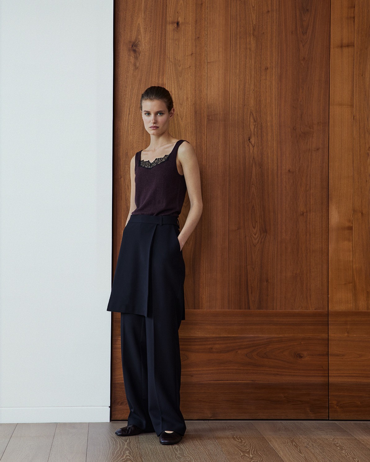 Chocolate cotton and wool lingerie top woman Yerse - Front view