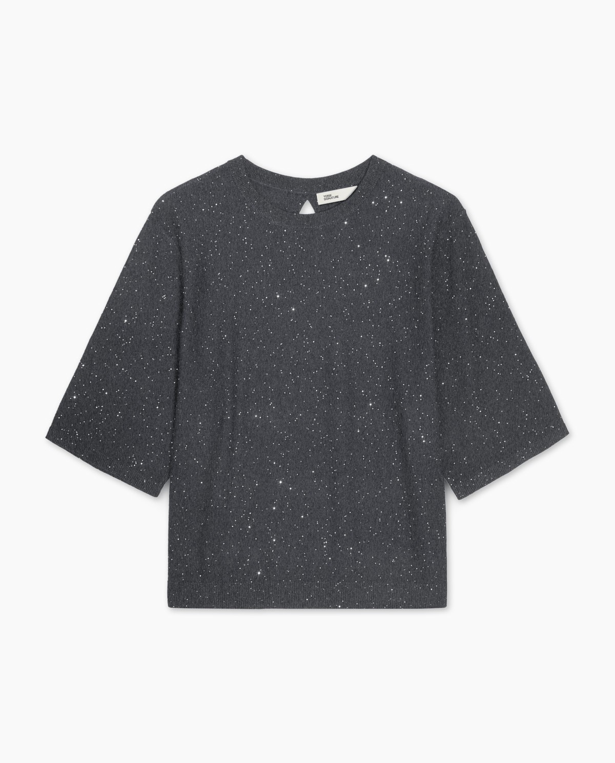 Anthracite French-sleeve sweater sequins woman Yerse - Front view 4