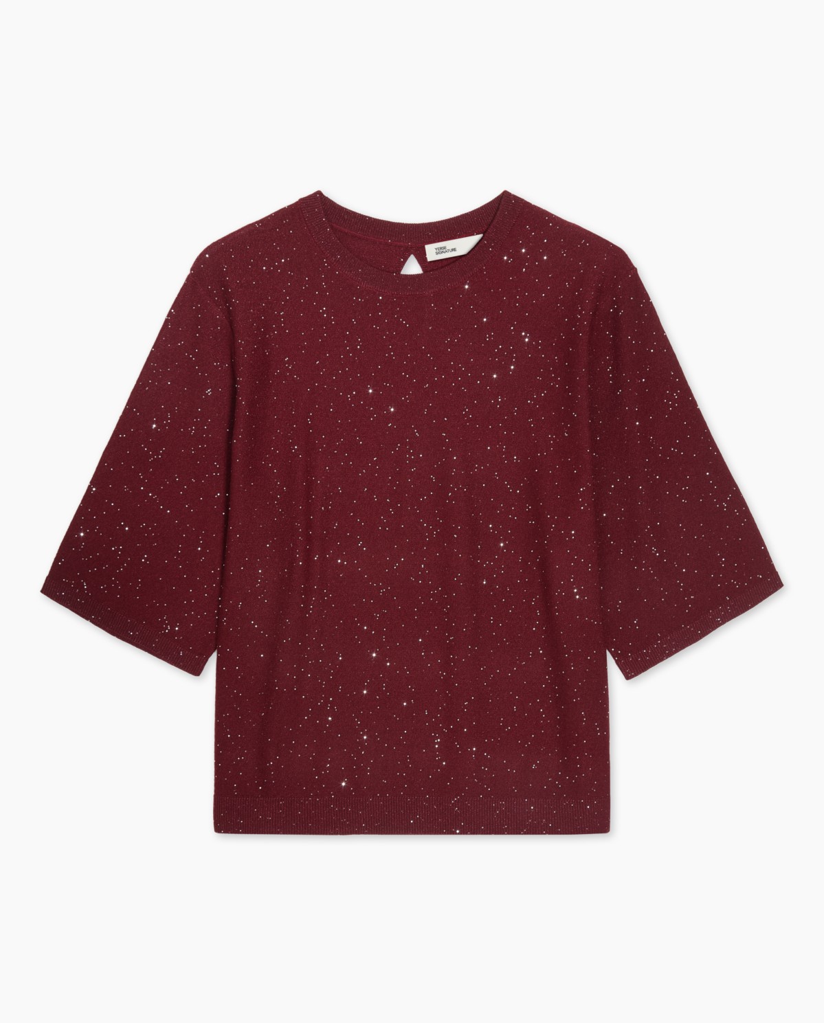 Maroon French-sleeve sweater sequins woman Yerse - Front view 5