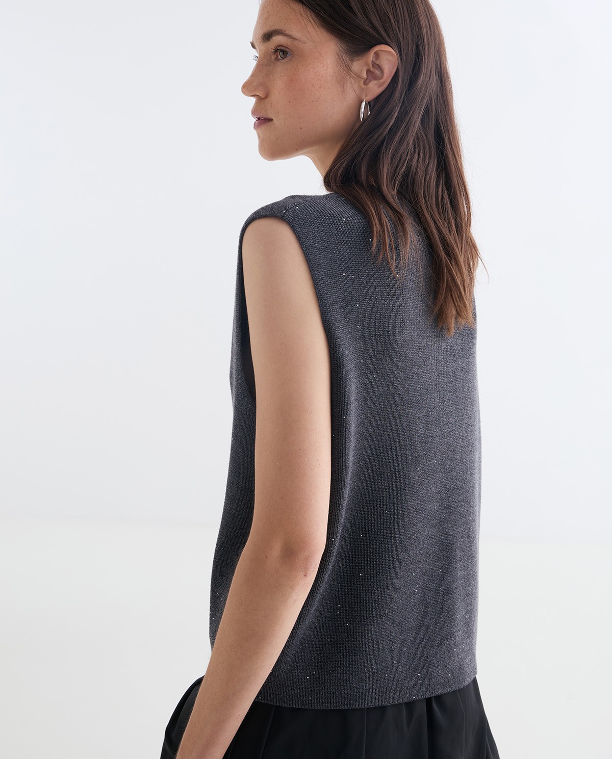 Gilet en maille à mini-sequins anthracite femme Yerse - Détail vue de face 3
