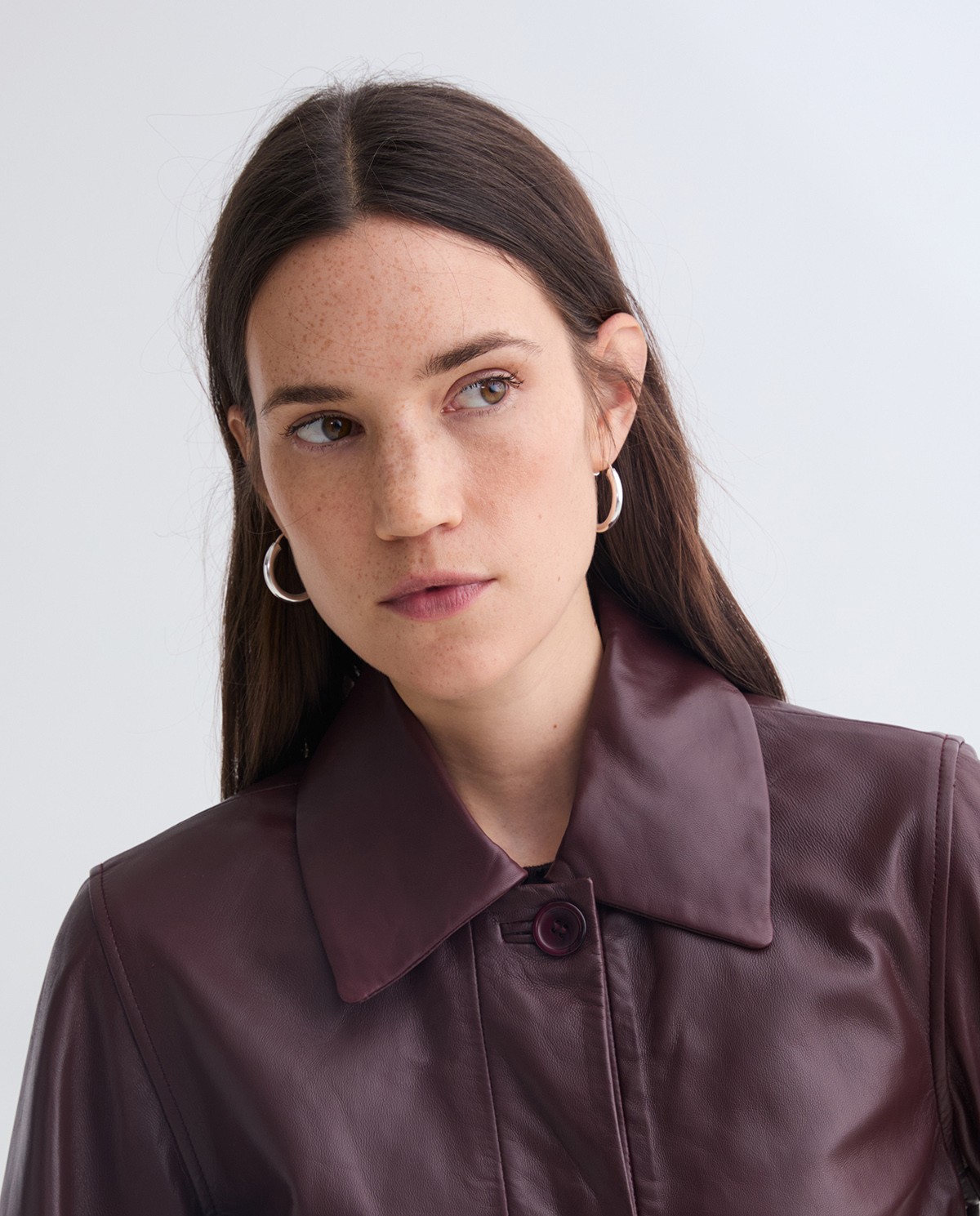 Bugundy 100% leather short jacket woman Yerse - Front view 3