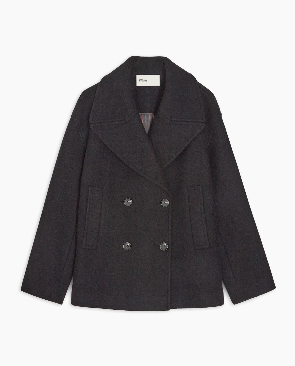 Black handmade short coat with wool, tencel and silk woman Yerse - Front view 10