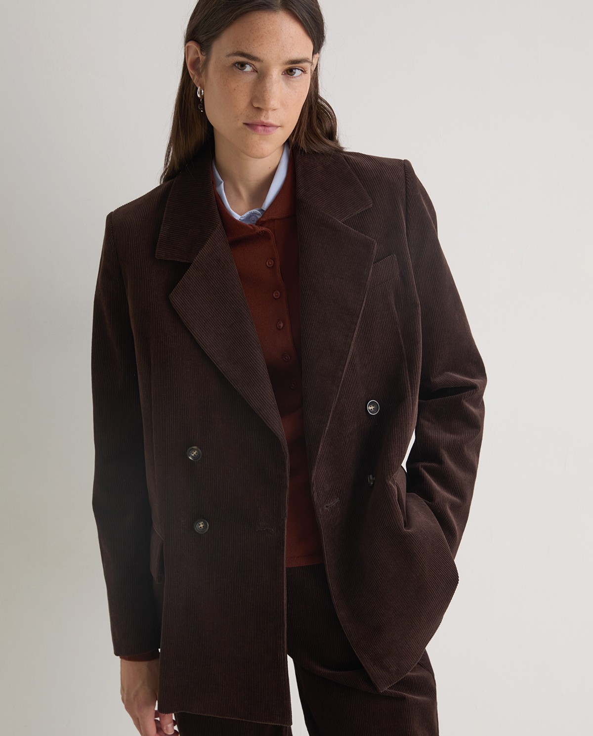 Blazer pana cotó xocolata - Blazer creuat de pana