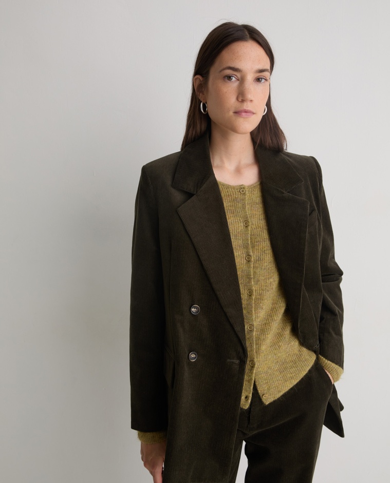 Blazer pana algodón caqui oscuro - Blazer cruzado de pana 