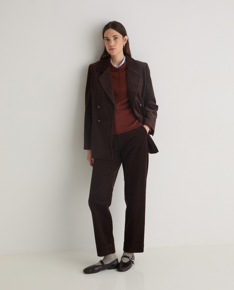 Pantalons pana cotó regular fit xocolata - Pantalons de pana