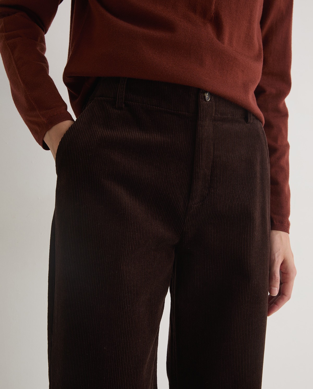 Pantalón pana algodón regular fit chocolate - Pantalones de pana 3
