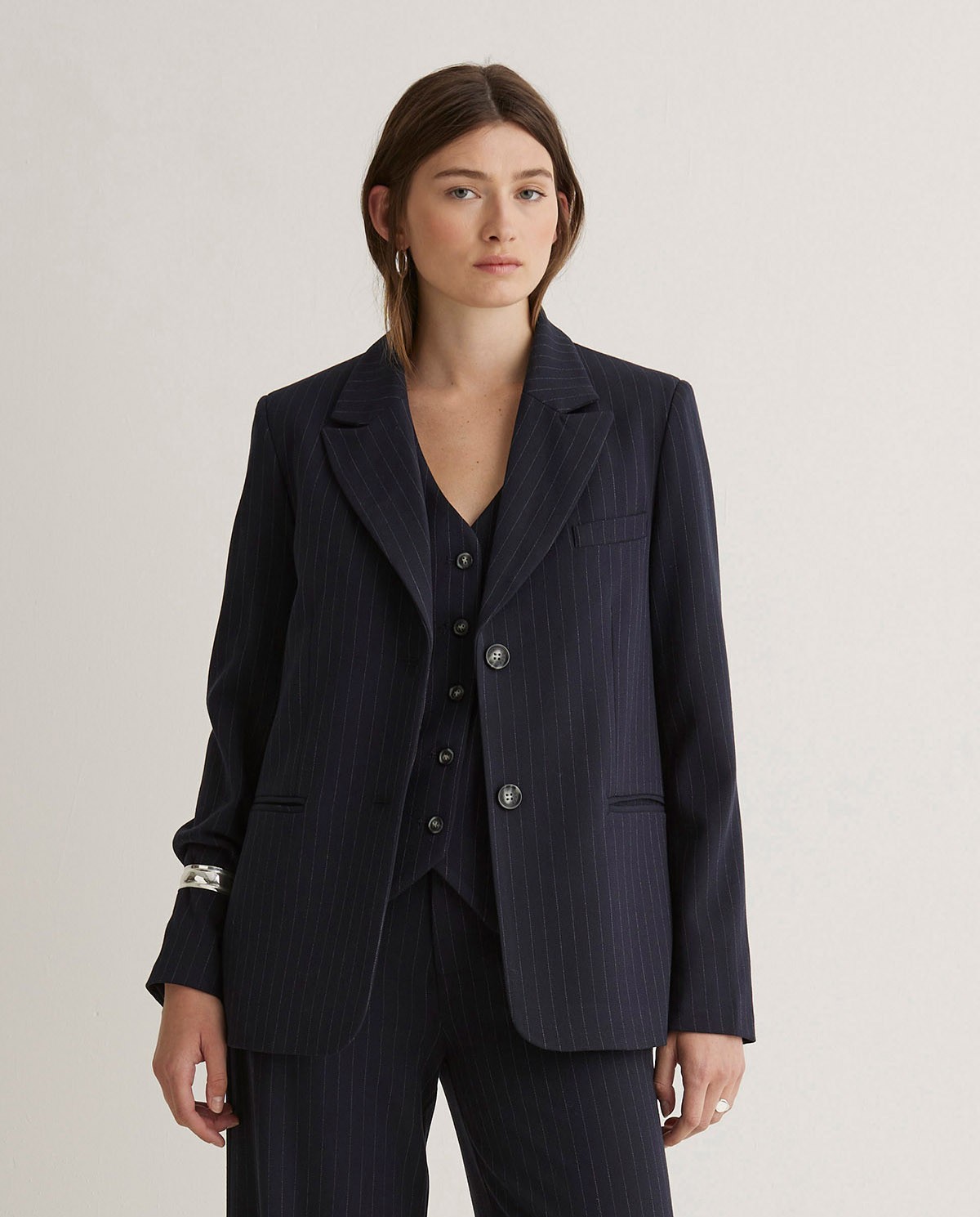 Blazer traje raya diplomática azul marino - Blazer raya diplomática