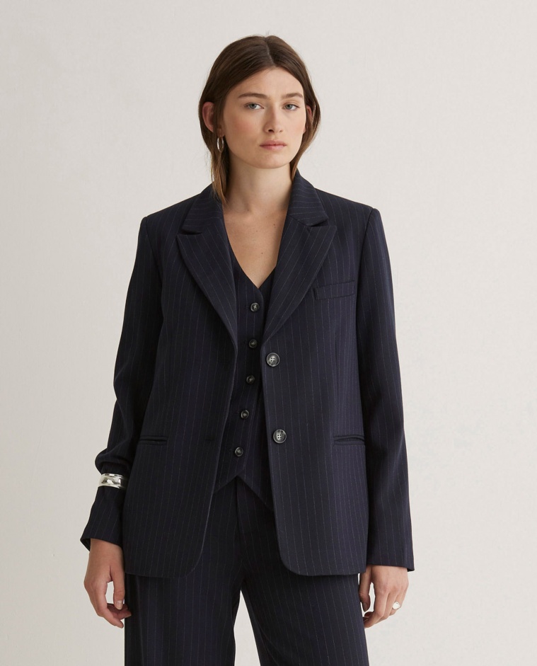 Blazer traje raya diplomática azul marino - Blazer raya diplomática