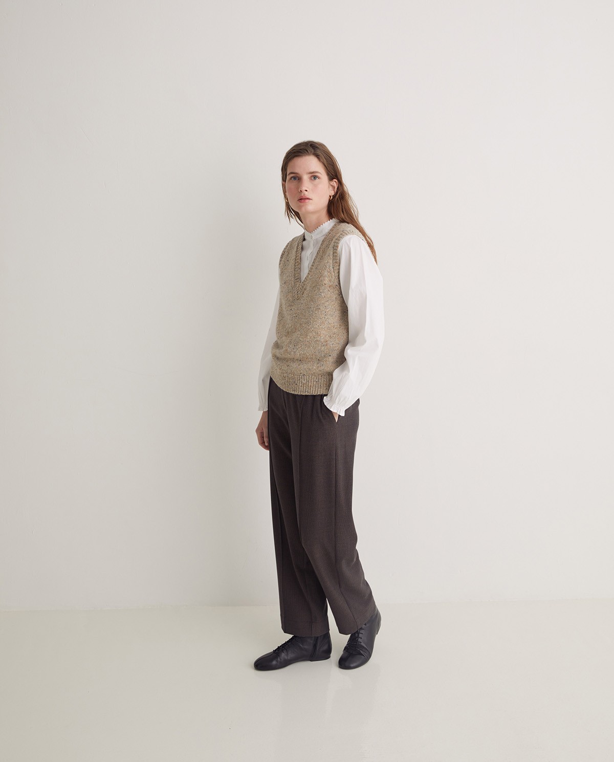 Pantalones traje pata de gallo marrón - Pantalones regular fit