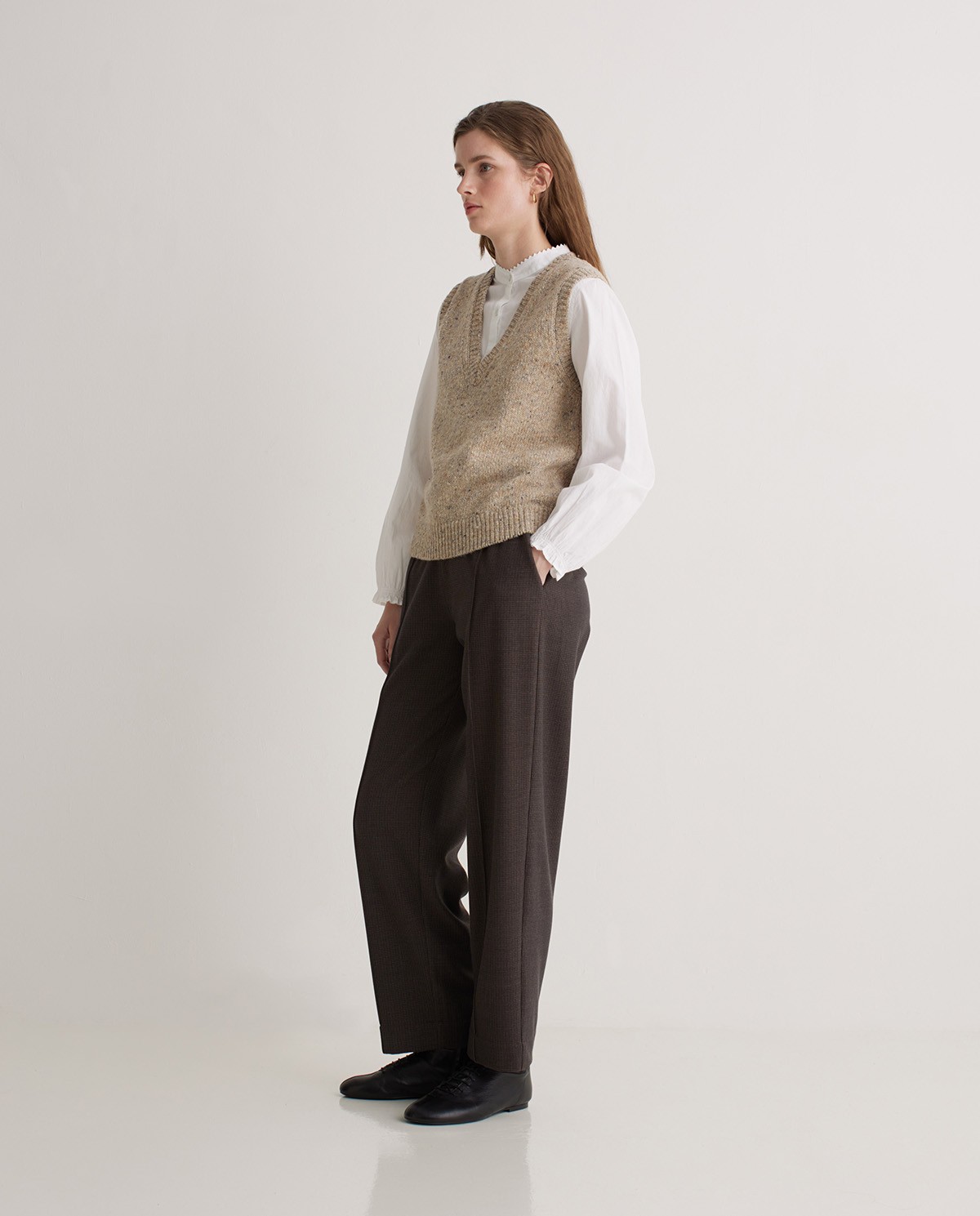 Pantalones traje pata de gallo marrón - Pantalones regular fit 4