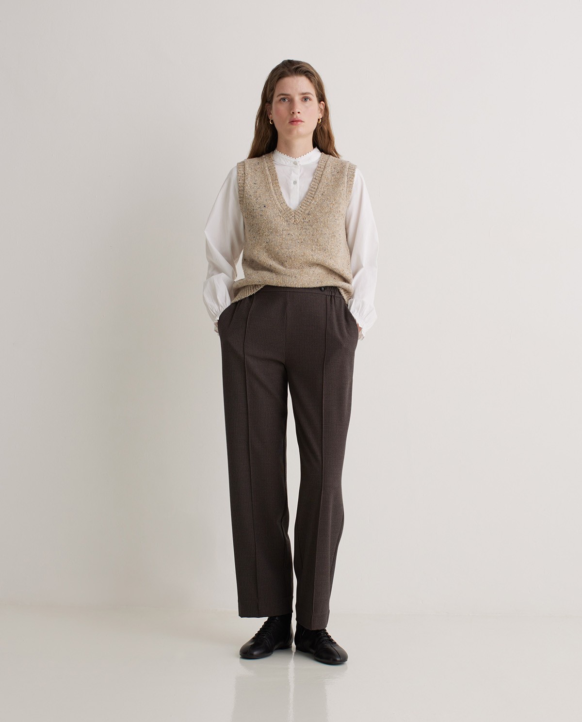 Pantalones traje pata de gallo marrón - Pantalones regular fit 3