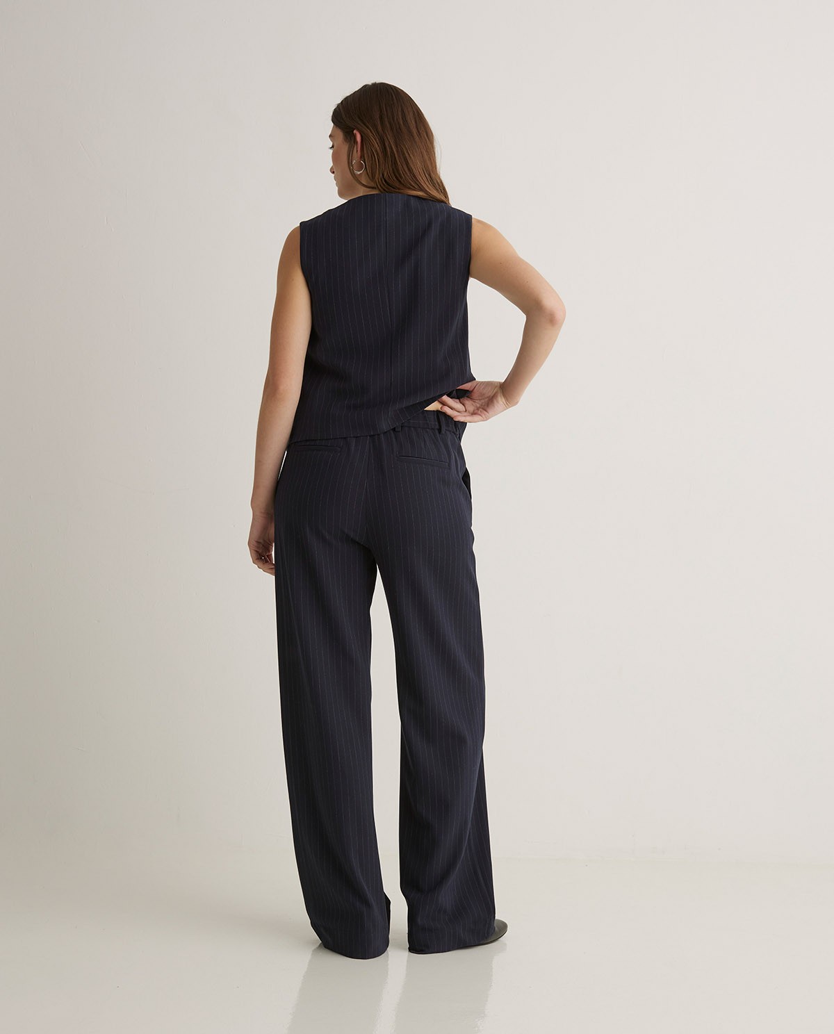 Pantalones wide leg cintura elástica azul marino - Pantalones wide leg 4