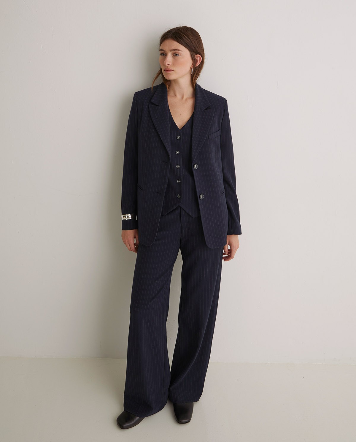 Pantalones wide leg cintura elástica azul marino - Pantalones wide leg 1
