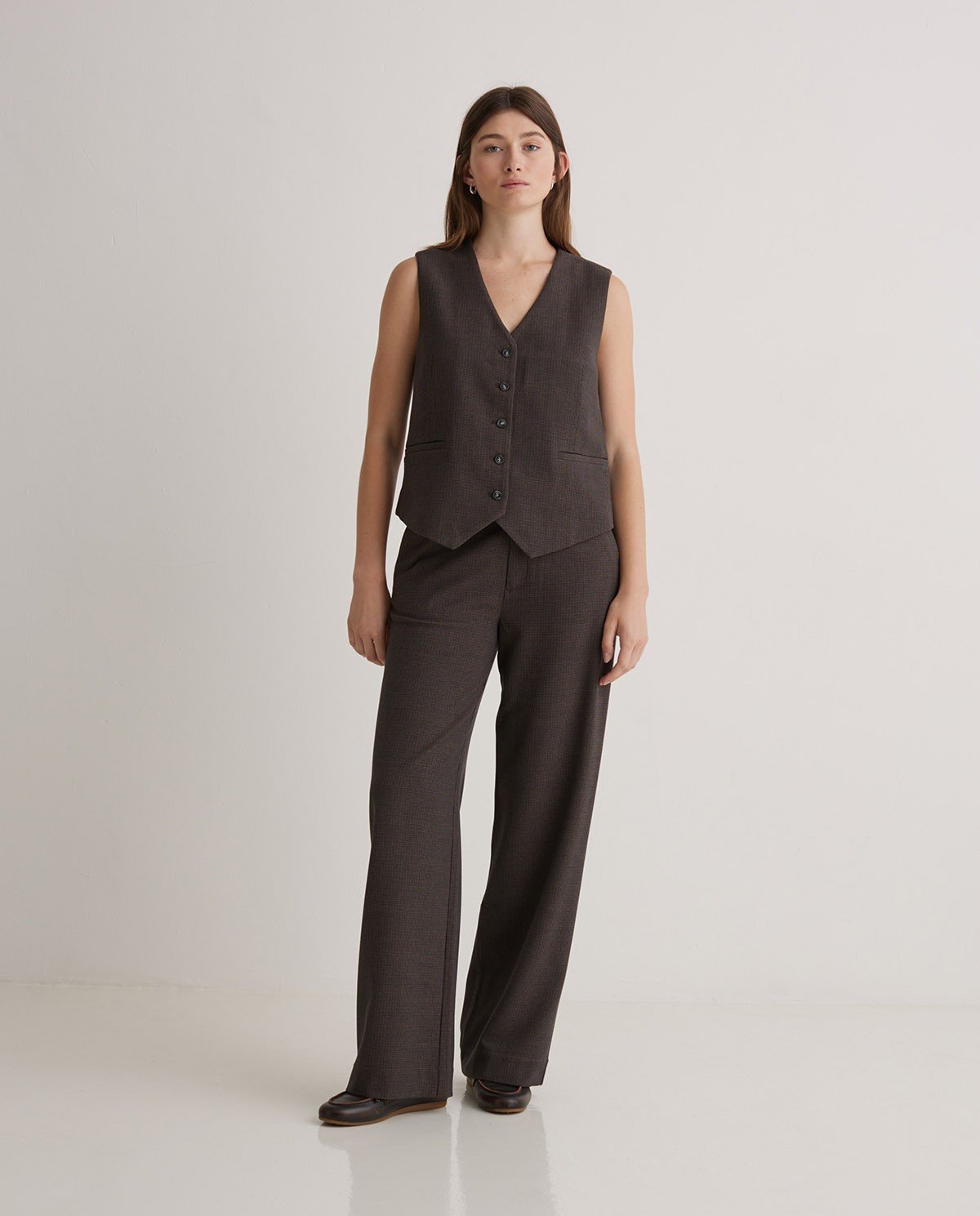 Pantalones wide leg cintura elástica marrón - Pantalones wide leg 5