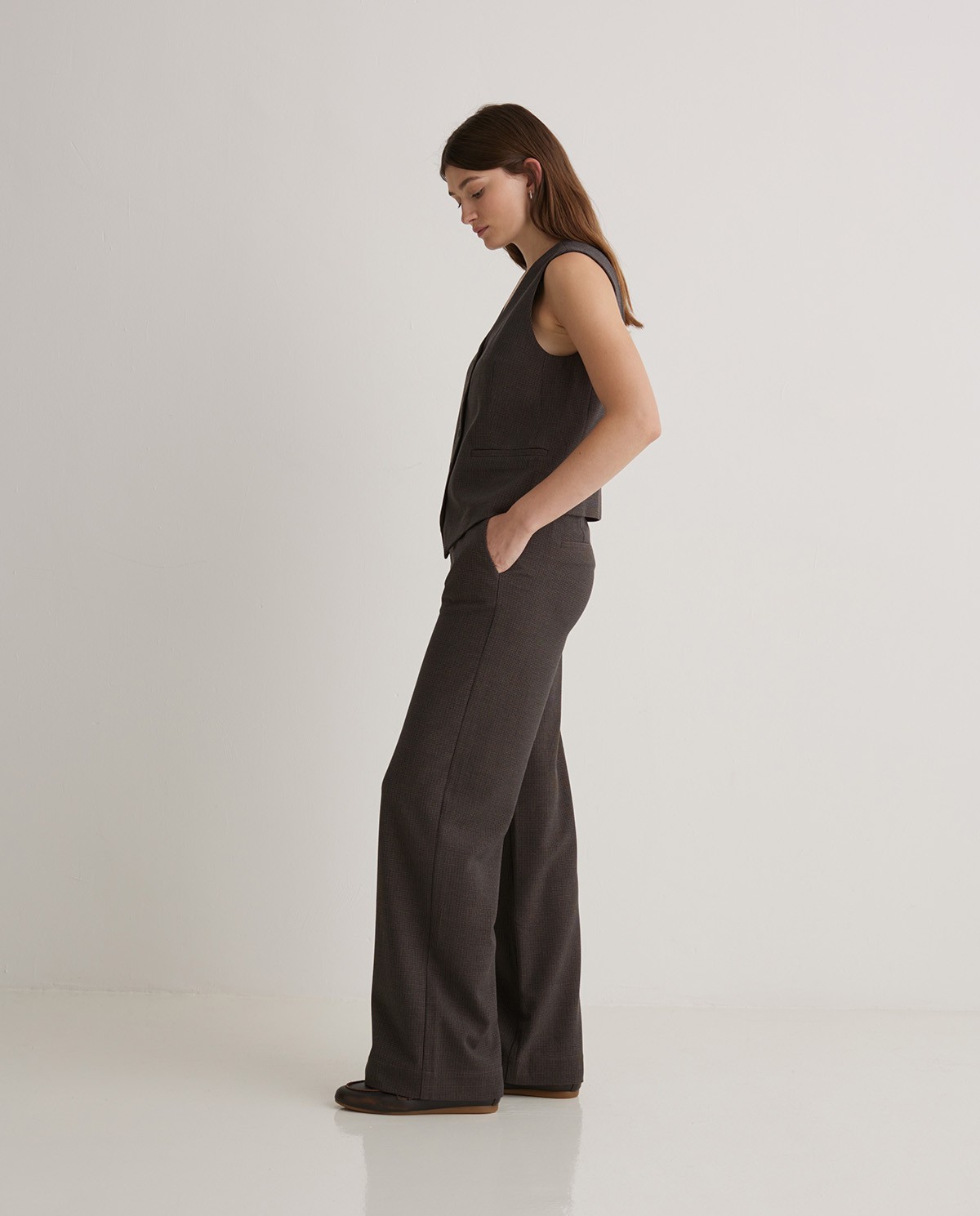 Pantalones wide leg cintura elástica marrón - Pantalones wide leg 4
