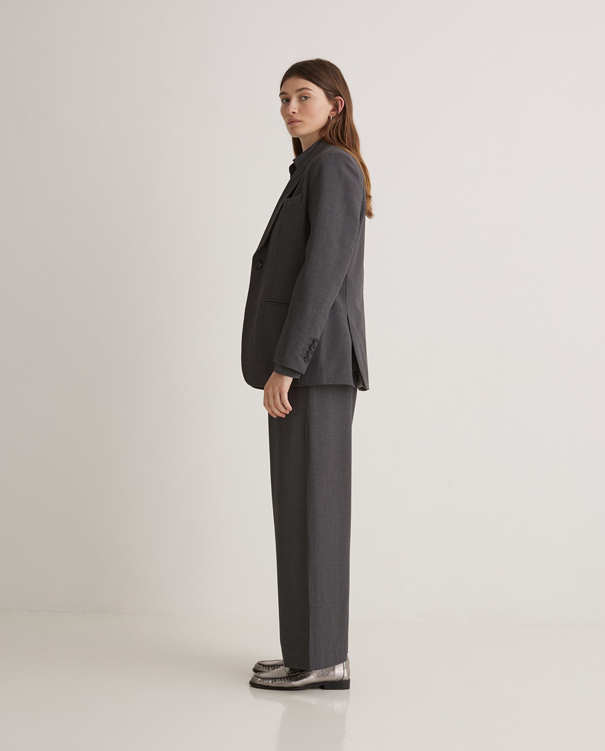 Grey wool suit jacket woman Yerse - Front view 7