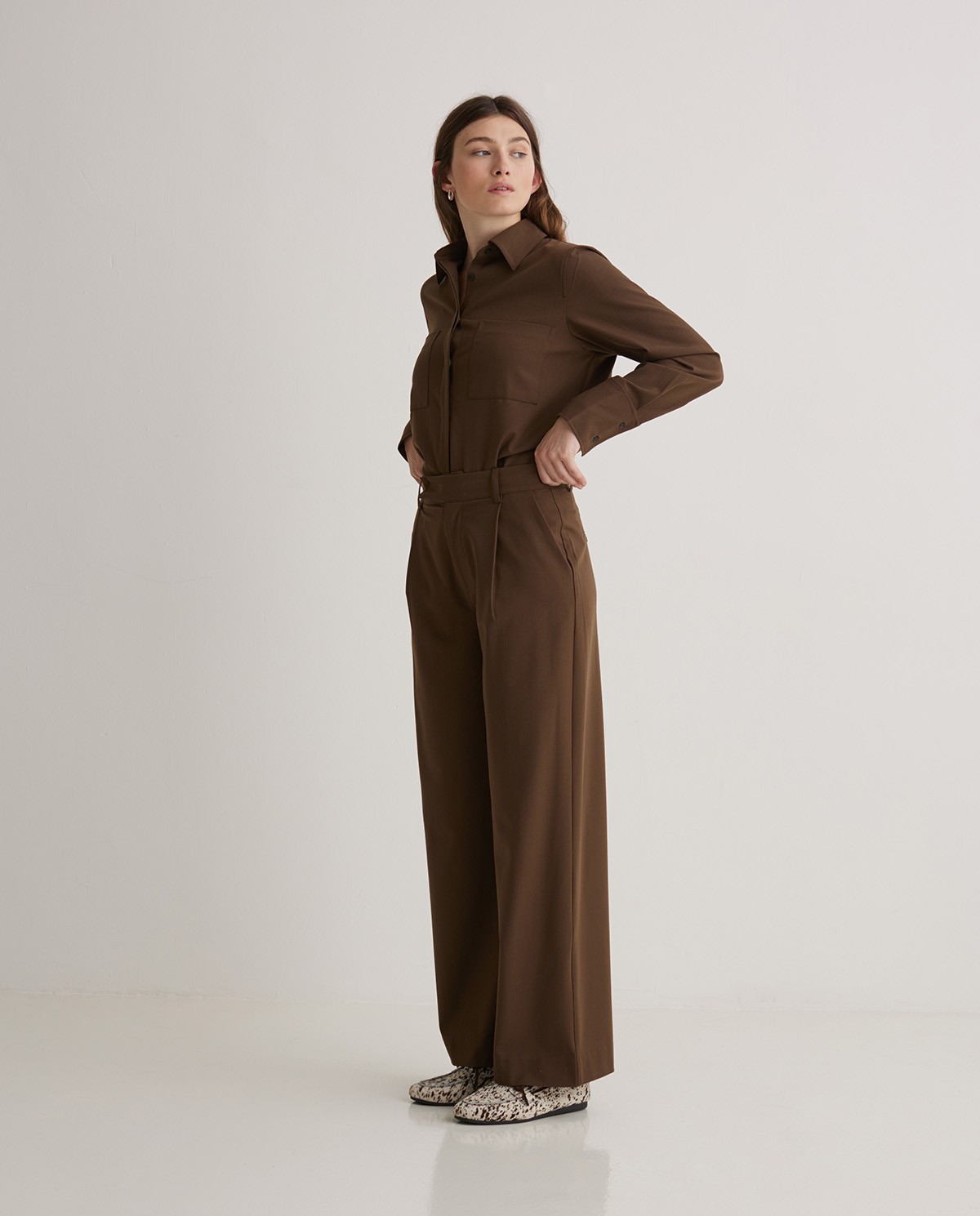Brown pleated wide-leg suit pants - Wide-leg pants 2