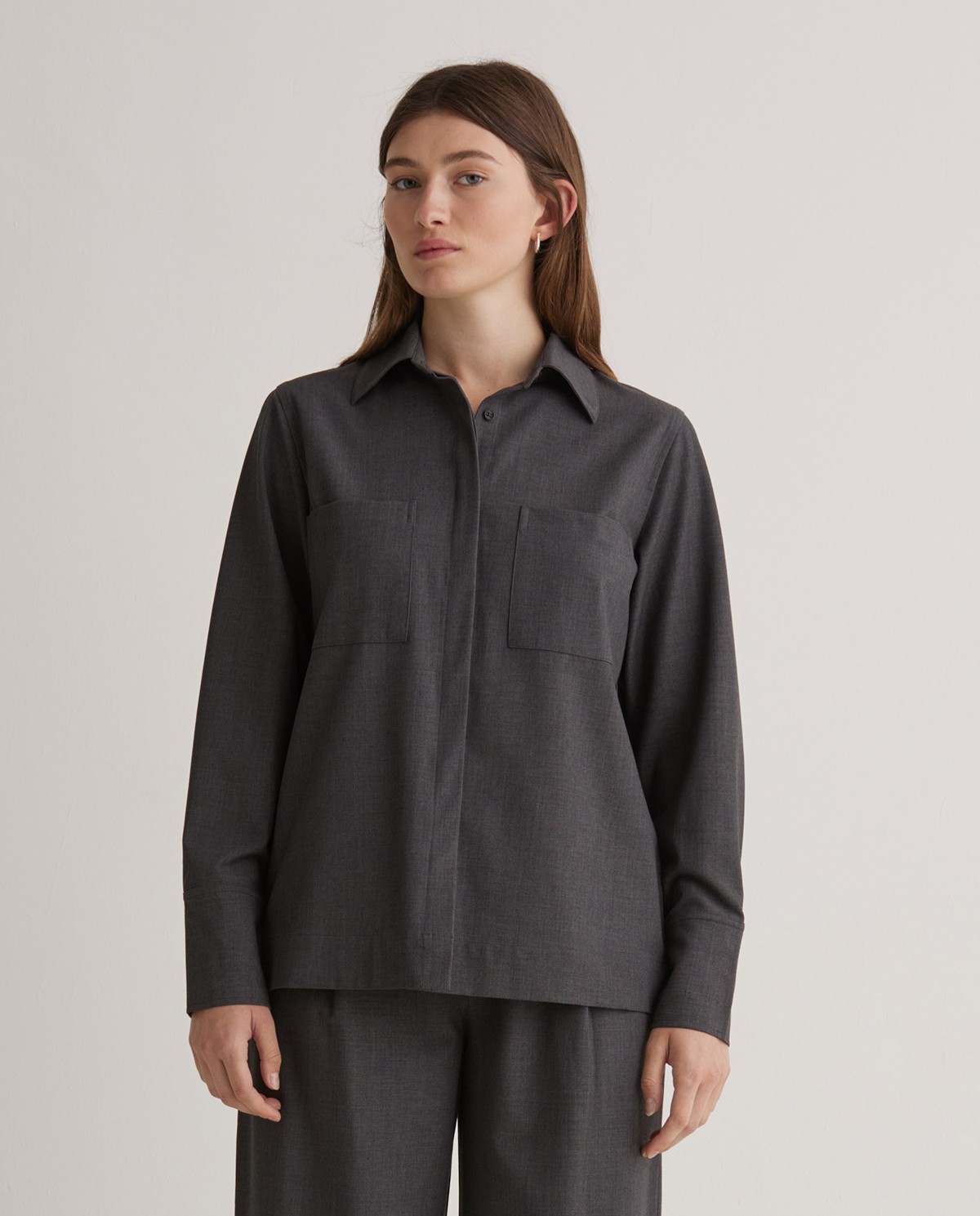 Long-sleeved shirt with pockets, gray - Long-sleeved shirt 1