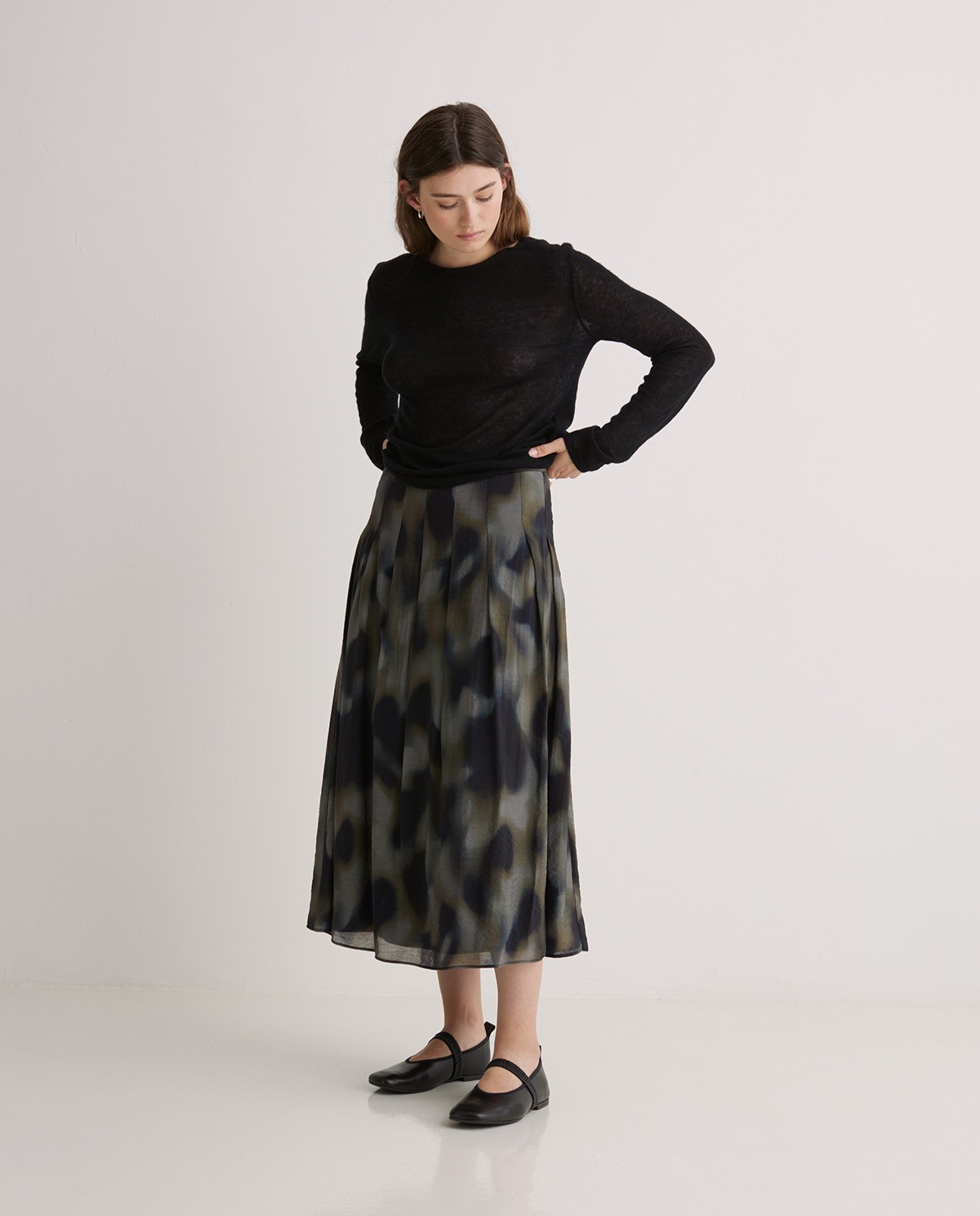 Falda midi evasé estampada multicolor - Falda midi 1