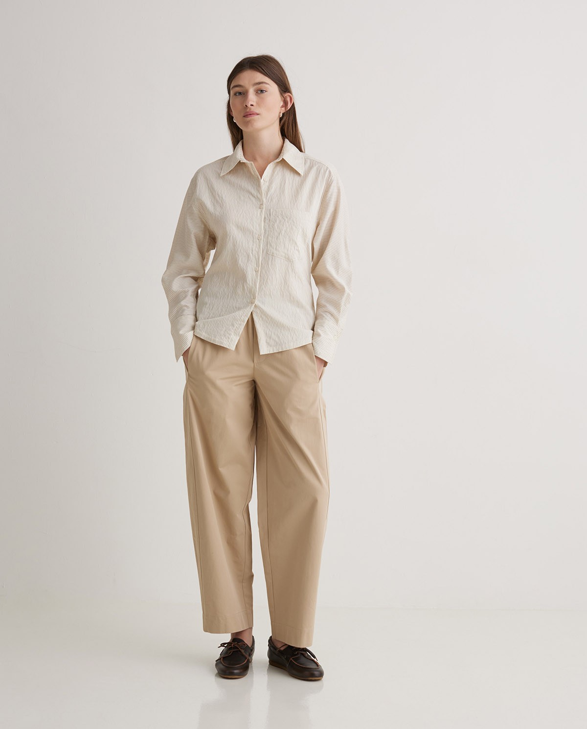 Pantalones anchos balloon fit beige- Pantalones 100% algodón