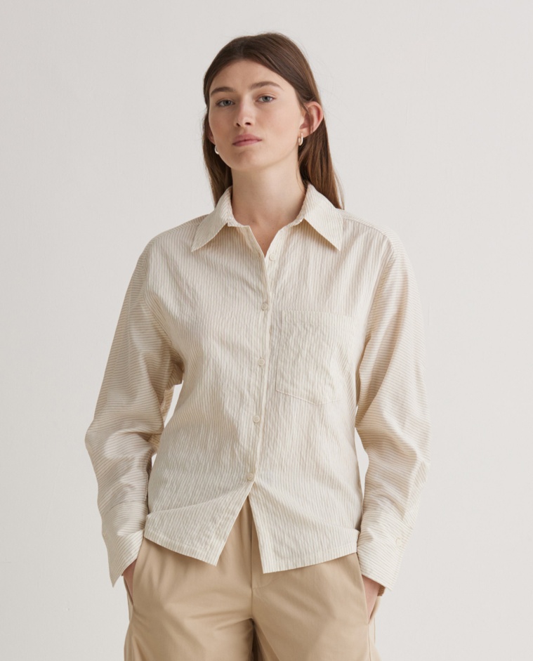 Camisa manga larga rayas crudo - Camisa de manga larga