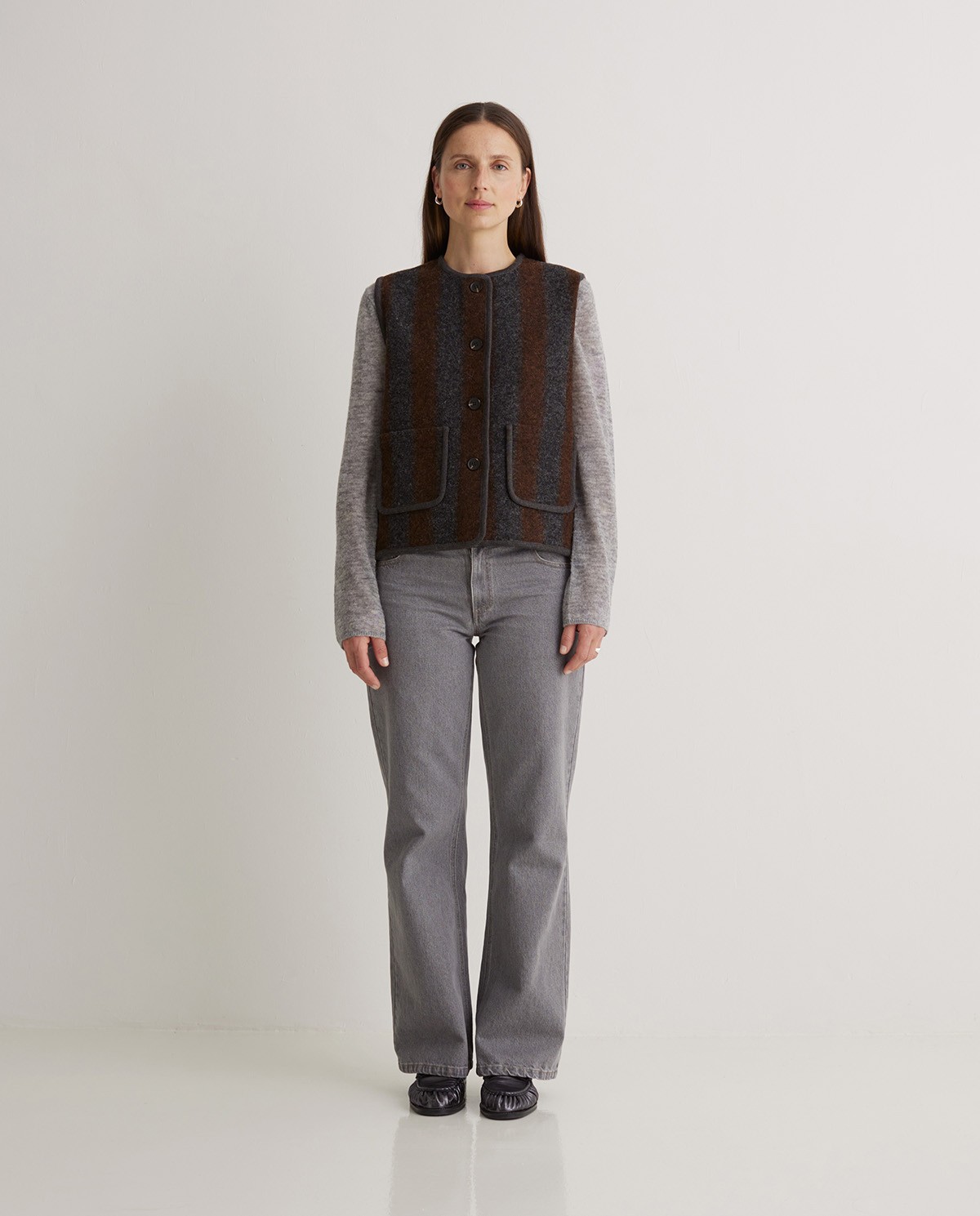 Striped wool blend vest with pockets - Vest made with boiled wool 3