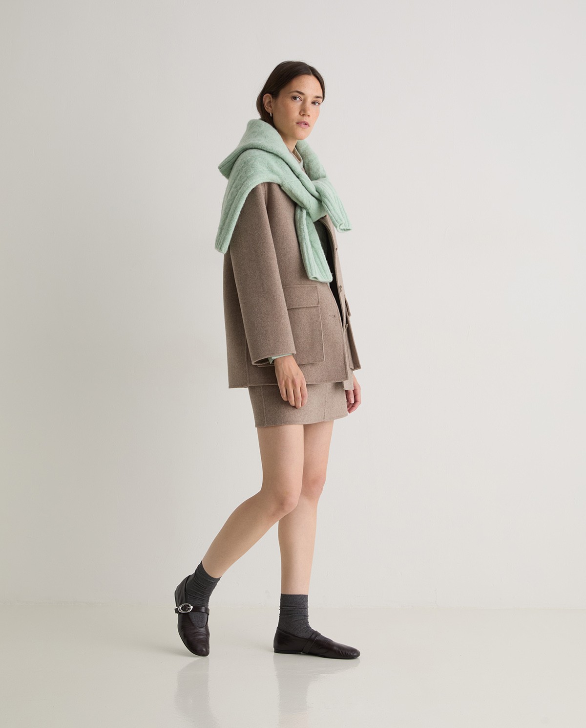 Handmade wool-blend skirt brown woman Yerse - Front view 9