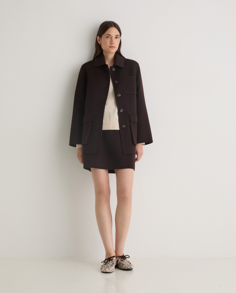 Chocolate double-sided wool blend mini skirt - Skirt made of double-sided wool and recycled fiber blend fabric