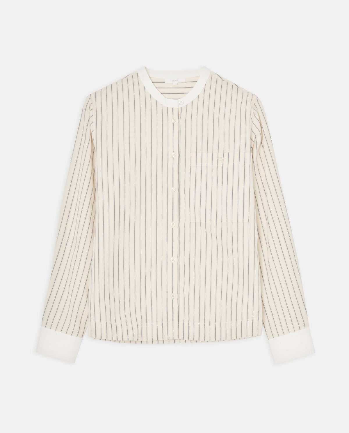 Ecru striped 100% cotton blouse woman Yerse - Front view 6