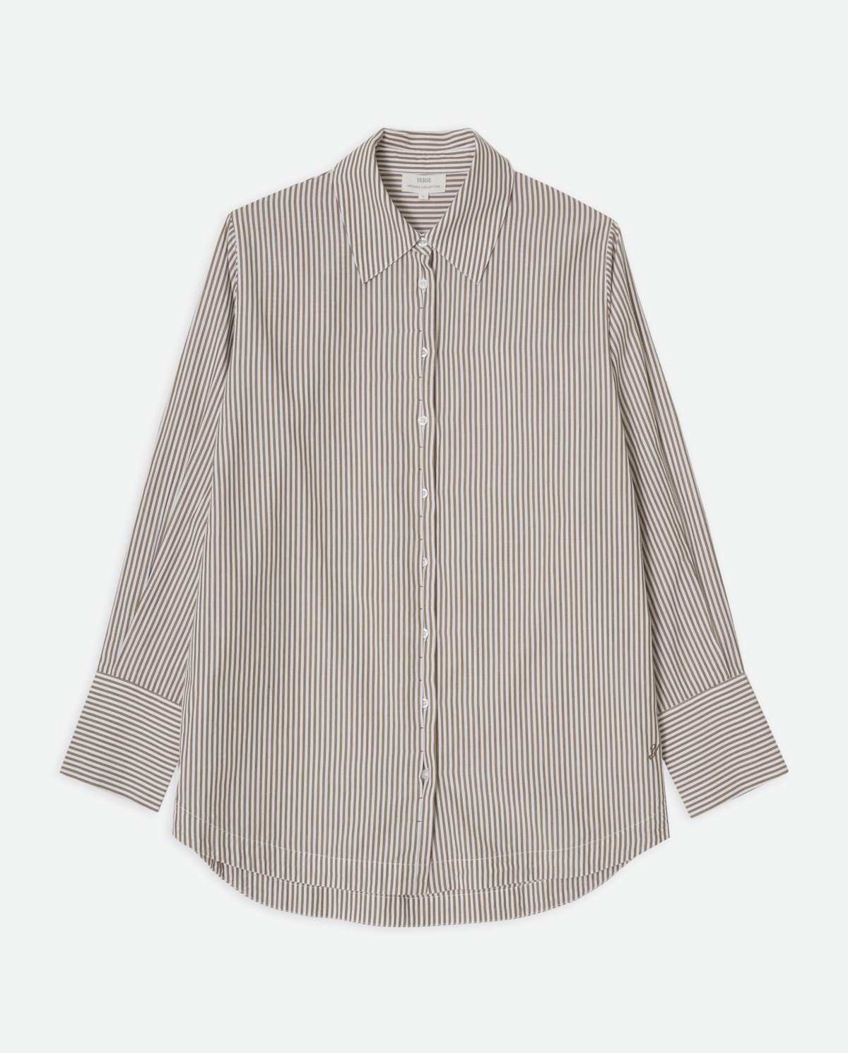 Camisa popelín cotó orgànic ratlles camel - Camisa oversize 100% cotó orgànic 7